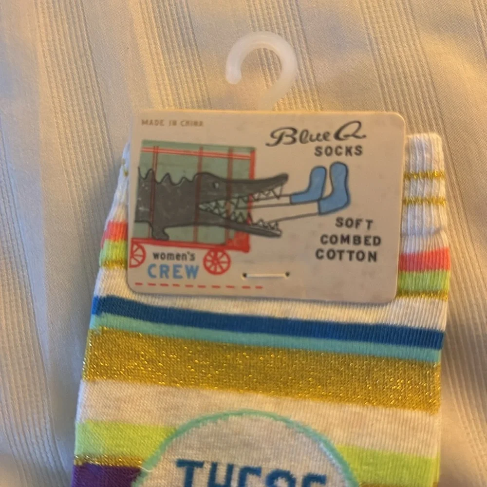 Blue Q Women’s crew striped cotton blend socks “These Were a Gift” New With Tags